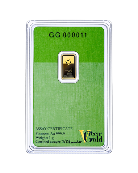 Valcambi 1g investičná zlatá tehlička Green Gold - certifikát