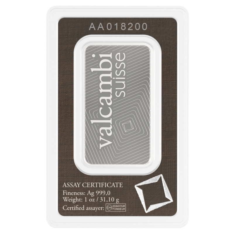 1 Unca (31,1 g) Valcambi Švajčiarsko Investičná strieborná tehlička