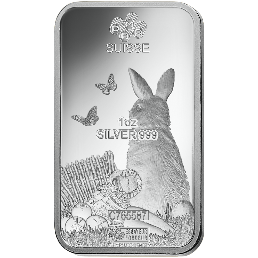 1 Unca (31,1 g) PAMP Lunárna Séria Rok Zajaca 2023 strieborná tehlička