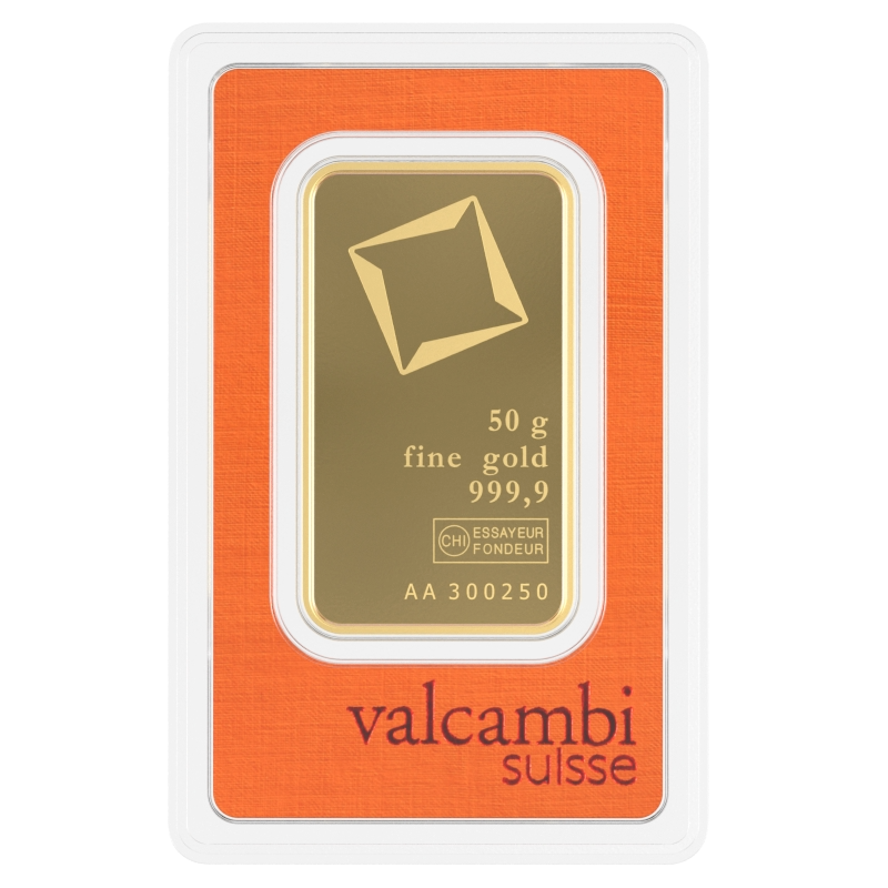Valcambi 50g zlatá tehlička