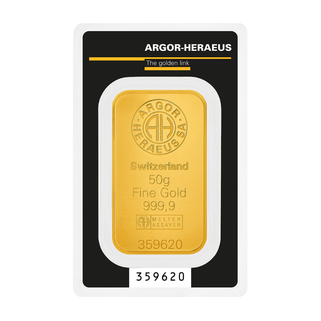 50g Argor Heraeus SA Švajčiarsko Kinebar Investičná zlatá tehlička (Úschova)