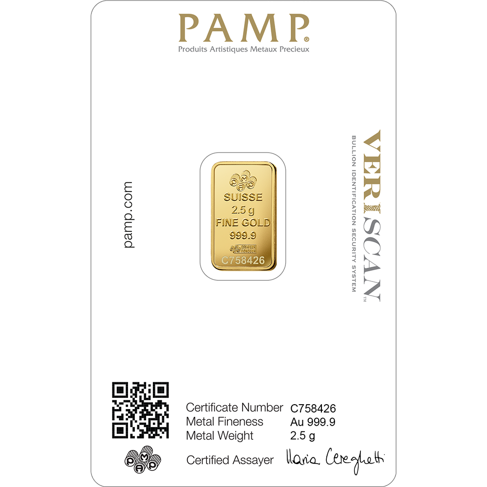 PAMP Fortuna 2.5g investičná zlatá tehlička - líce