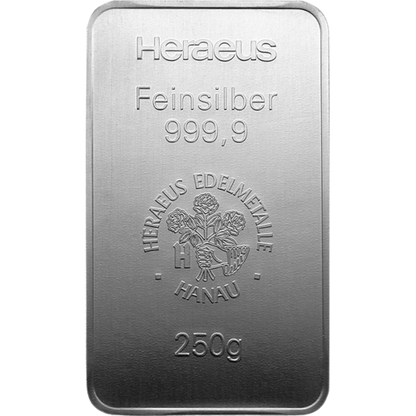 250g Heraeus Nemecko investičná strieborná tehlička
