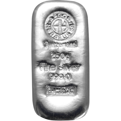 250g Argor Heraeus SA Švajčiarsko investičná strieborná tehlička