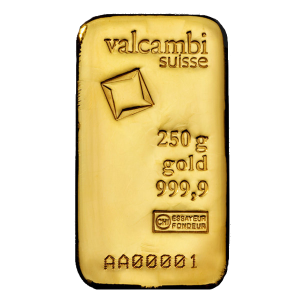 250g Valcambi Švajčiarsko Investičná zlatá tehlička (liata) (Úschova)