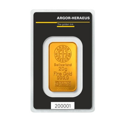 20g Argor Heraeus SA Švajčiarsko Investičná zlatá tehlička