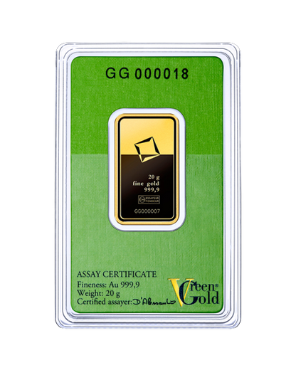 Valcambi 20g investičná zlatá tehlička Green Gold - certifikát