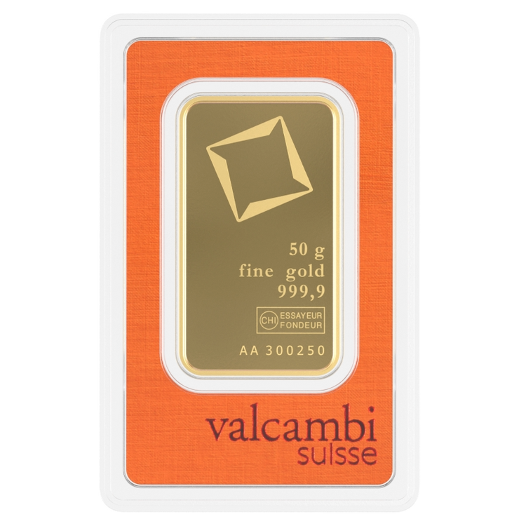 Valcambi 50g zlatá tehlička