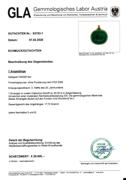 Ruský smaragd cabochon – 62,00 ct - Ural, Rusko - GLA certifikát