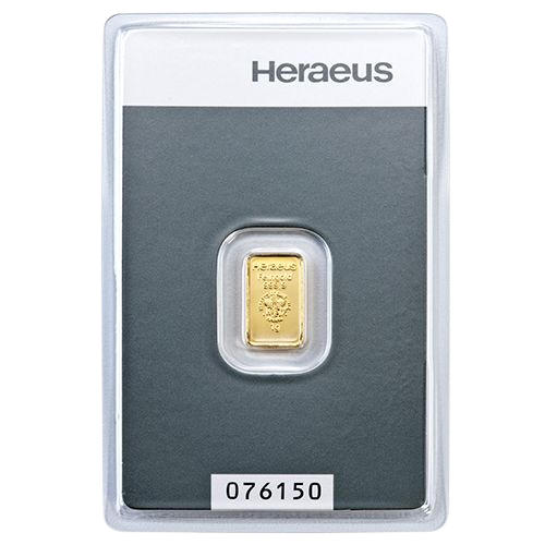 Investičná zlatá tehlička Heraeus 1g - líce, Nemecko