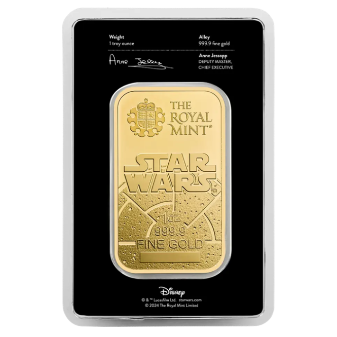 The Royal Mint Star Wars Dark Side 1 unca investičná zlatá tehlička - líce
