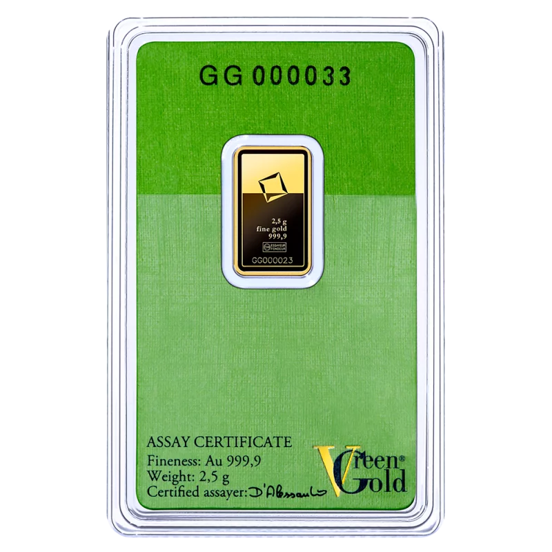 Valcambi 2.5g investičná zlatá tehlička Green Gold - certifikát