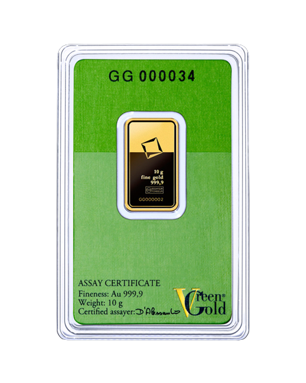Valcambi 10g investičná zlatá tehlička Green Gold - certifikát