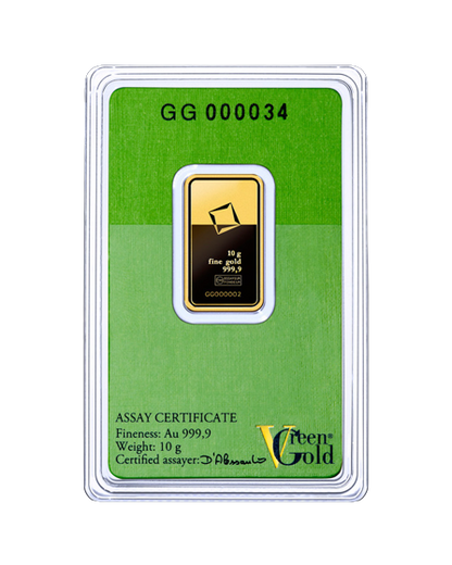 Valcambi 10g investičná zlatá tehlička Green Gold - certifikát