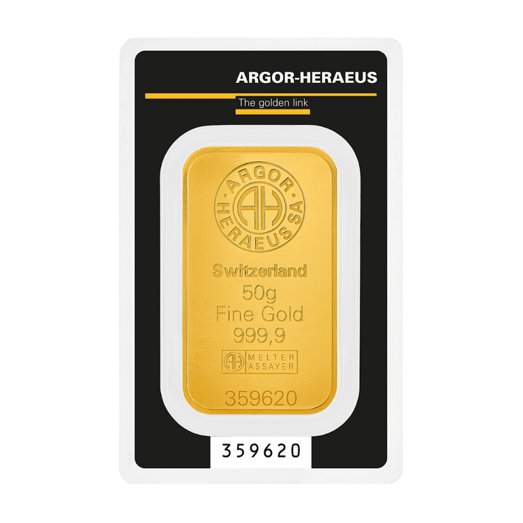 Argor Heraeus 50g zlatá tehlička