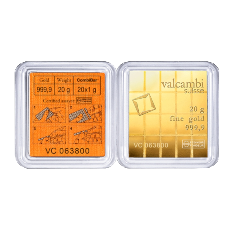 Valcambi CombiBar 20x1g investičné zlaté tehličky - certifikát