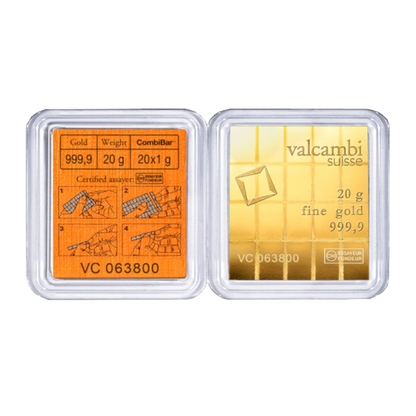 Valcambi CombiBar 20x1g investičné zlaté tehličky - certifikát