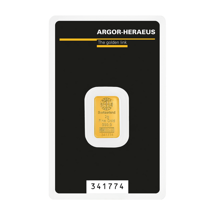2g Argor Heraeus SA Švajčiarsko Kinebar Investičná zlatá tehlička (Úschova)