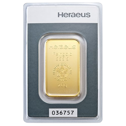 Investičná zlatá tehlička Heraeus 20g - líce, Nemecko