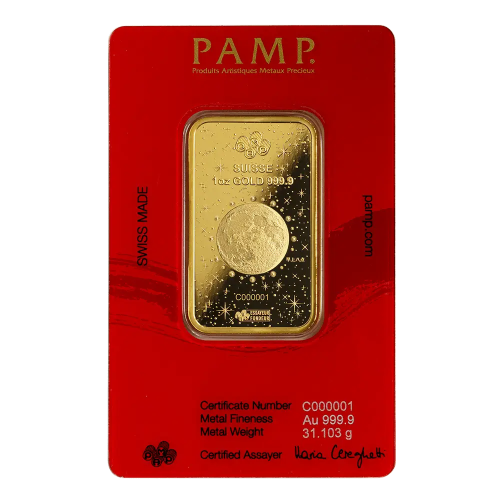 1 Unca (31,1 g) PAMP Lunárna Séria Rok Draka 2024 zlatá tehlička