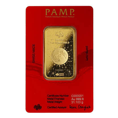 1 Unca (31,1 g) PAMP Lunárna Séria Rok Draka 2024 zlatá tehlička