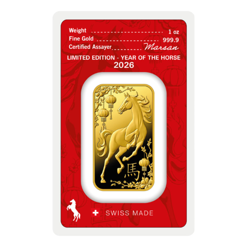 1 Unca (31,1 g) Argor Heraeus Rok Koňa 2026 Investičná zlatá tehlička