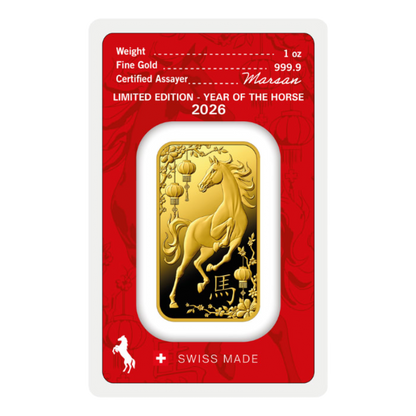 1 Unca (31,1 g) Argor Heraeus Rok Koňa 2026 Investičná zlatá tehlička