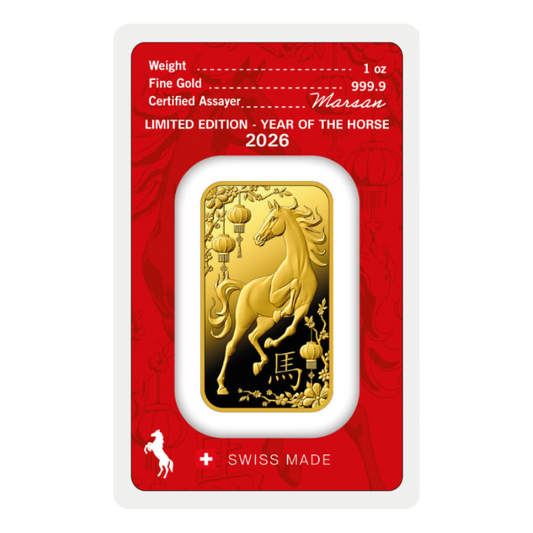 1 Unca (31,1 g) Argor Heraeus Rok Koňa 2026 Investičná zlatá tehlička