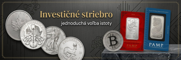 Strieborné mince Wiener Philharmoniker a Maple Leaf so striebornou tehličkou PAMP