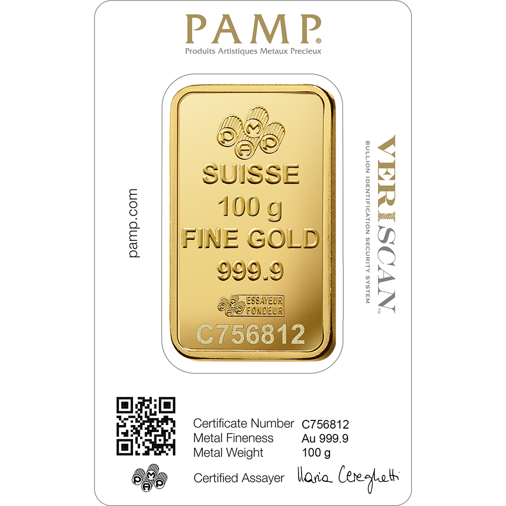 PAMP Fortuna 100g investičná zlatá tehlička - líce
