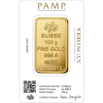 PAMP Fortuna 100g investičná zlatá tehlička - líce