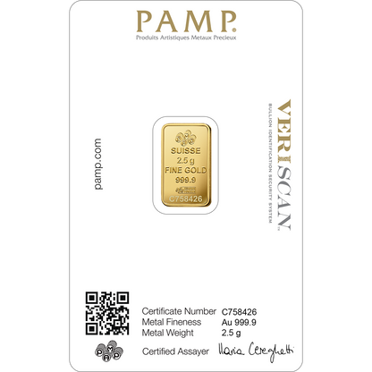 PAMP Fortuna 2.5g investičná zlatá tehlička - líce
