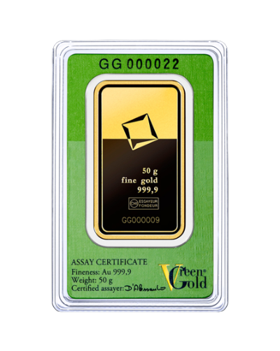 50g Valcambi Švajčiarsko Investičná zlatá tehlička (Green Gold)