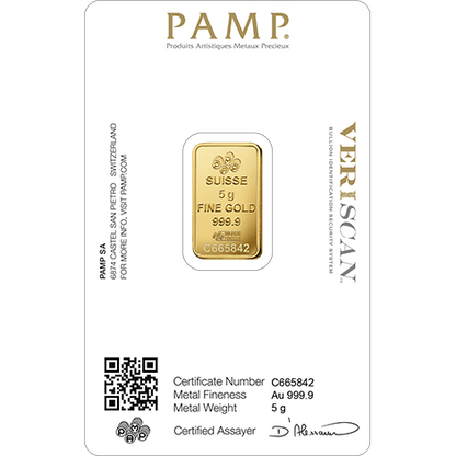 5g PAMP Fortuna Švajčiarsko investičná zlatá tehlička