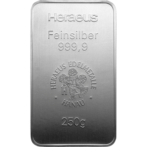 250g Heraeus Nemecko investičná strieborná tehlička