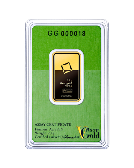 20g Valcambi Švajčiarsko investičná zlatá tehlička (Green Gold)