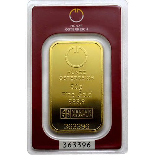 50g Münze Österreich zlatá investičná tehlička