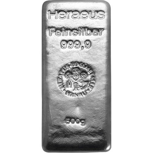 500g Heraeus Nemecko investičná strieborná tehlička