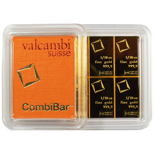Zlaté investičné tehličky Valcambi CombiBar 10 x 1/10 Unce