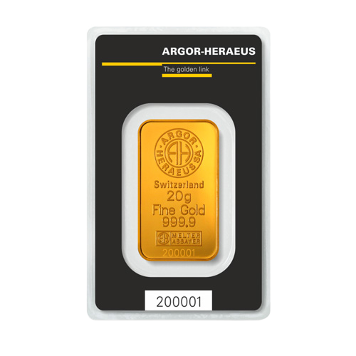 20g Argor Heraeus SA Švajčiarsko Investičná zlatá tehlička